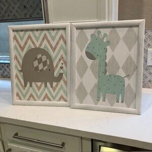 Grey Teal 16.5”x 21” CUTE Animal NURSERY WOOD FRAMED WALL ART PICTURE DECOR